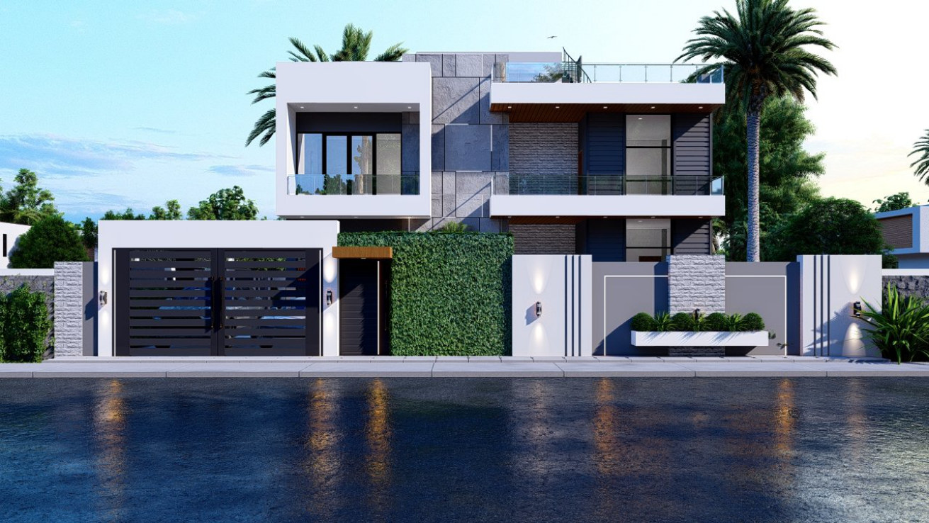 Front elevation of the 44 ft by 54 ft luxury residence in Nay Pyi Taw